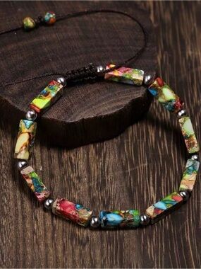 Multicolor Stone Bead Adjustable Bracelet - Unisex Jewelry
